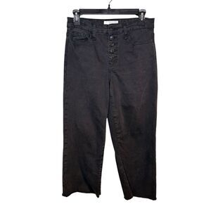 Vervet High Rise Exposed Button Fly Wide Leg Black Raw Hem Jeans Size 28